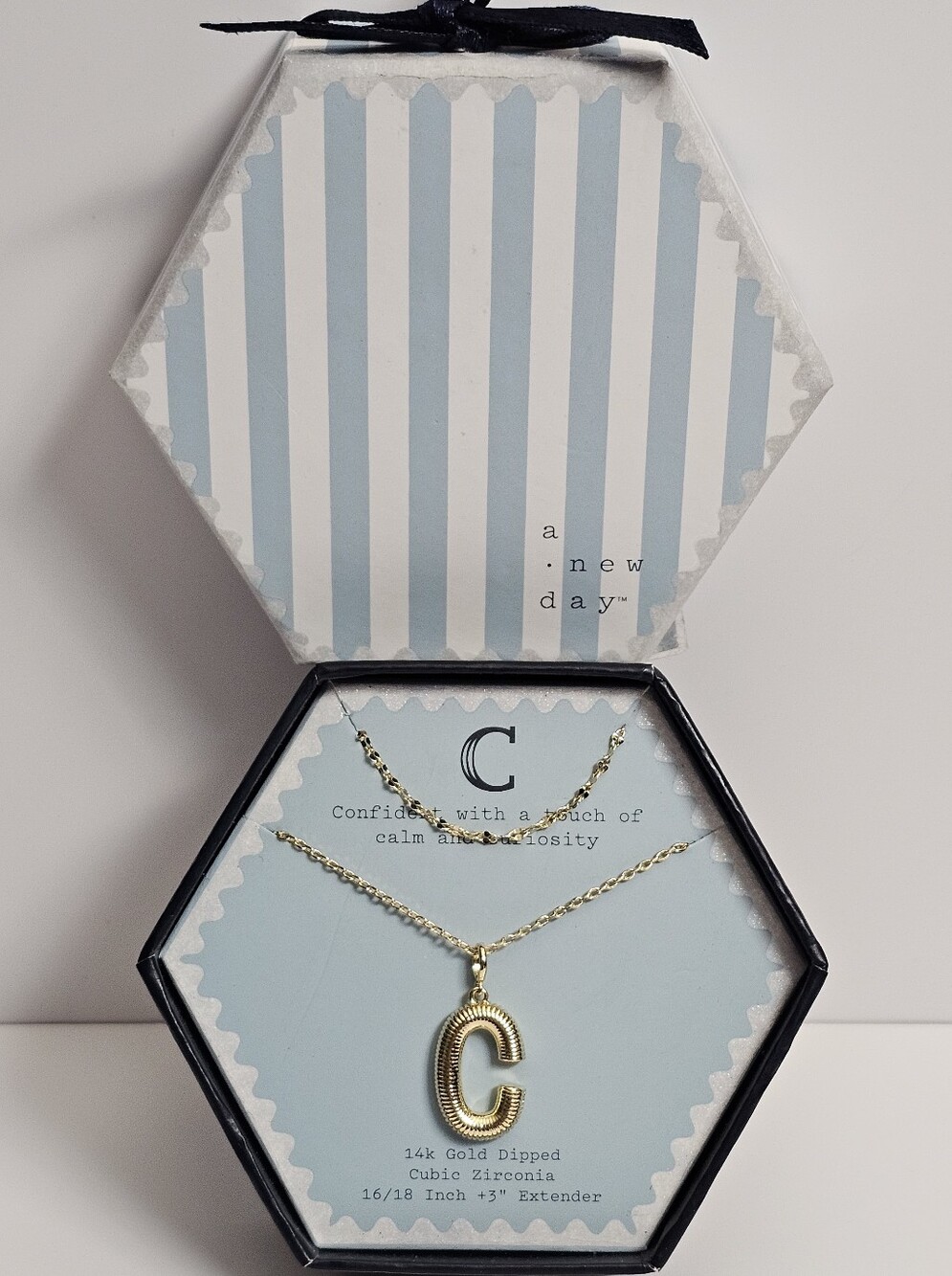 A New Day Womens Intital C Box Gift Jewelry Gold 14k necklace chain pendant NEW